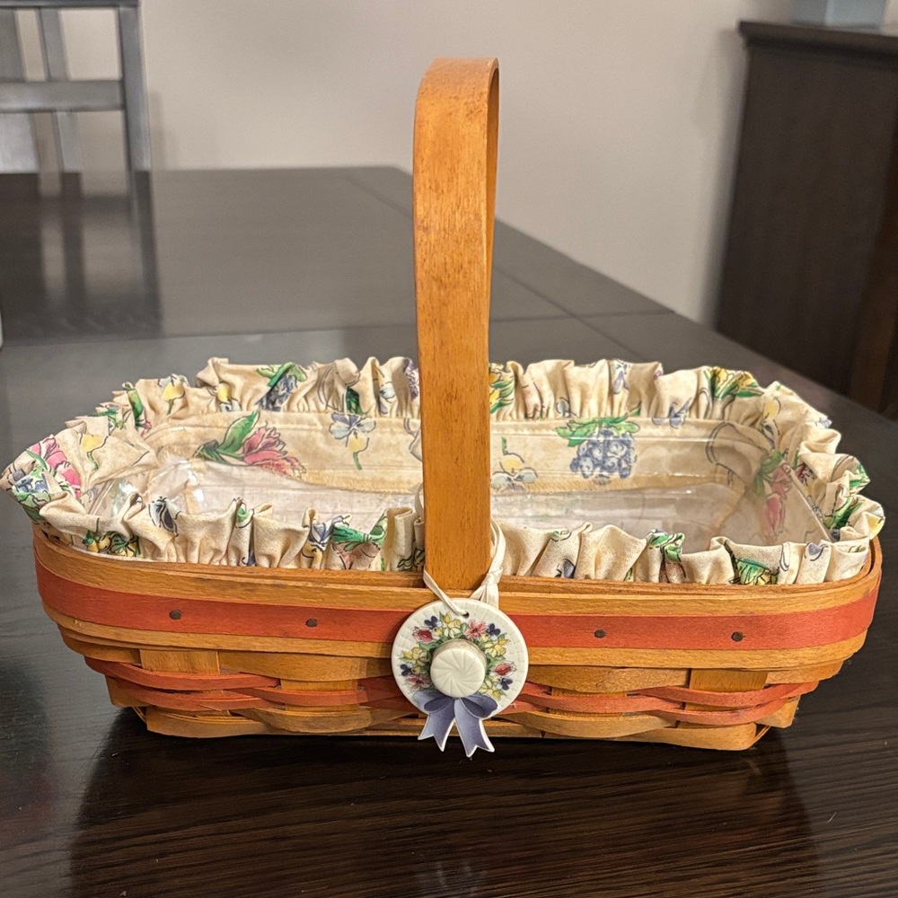Longaberger 2000 Century Celebration Basket Floral Liner Handle Hat Medallion